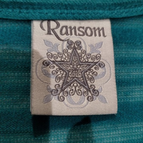 LONG T-Shirt MEDIUM Turquoise with Small Beads & Pattern on Front - Picture 2 of 4